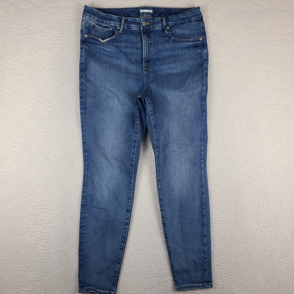 Good American Jeans Womens 16 Blue Skinny High Rise Medium Wash Denim